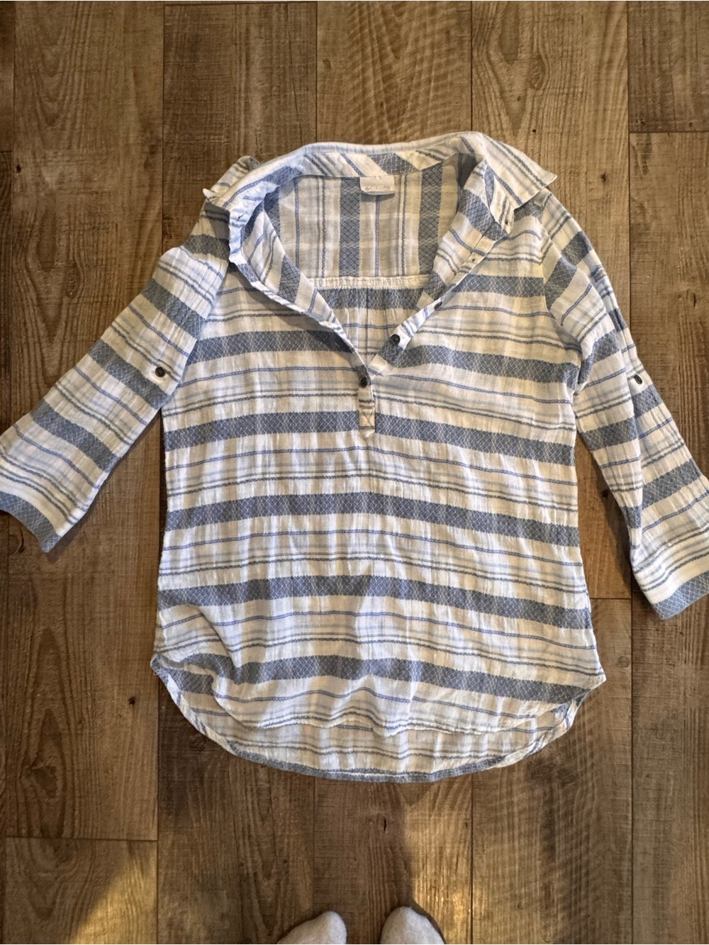 Columbia Women's Striped Button-Neck Pullover in White and Light Blue